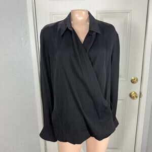 Theory Women's Blouse Large Silk Wrap Modern GGT Shirt Long Sleeve Designer HH9